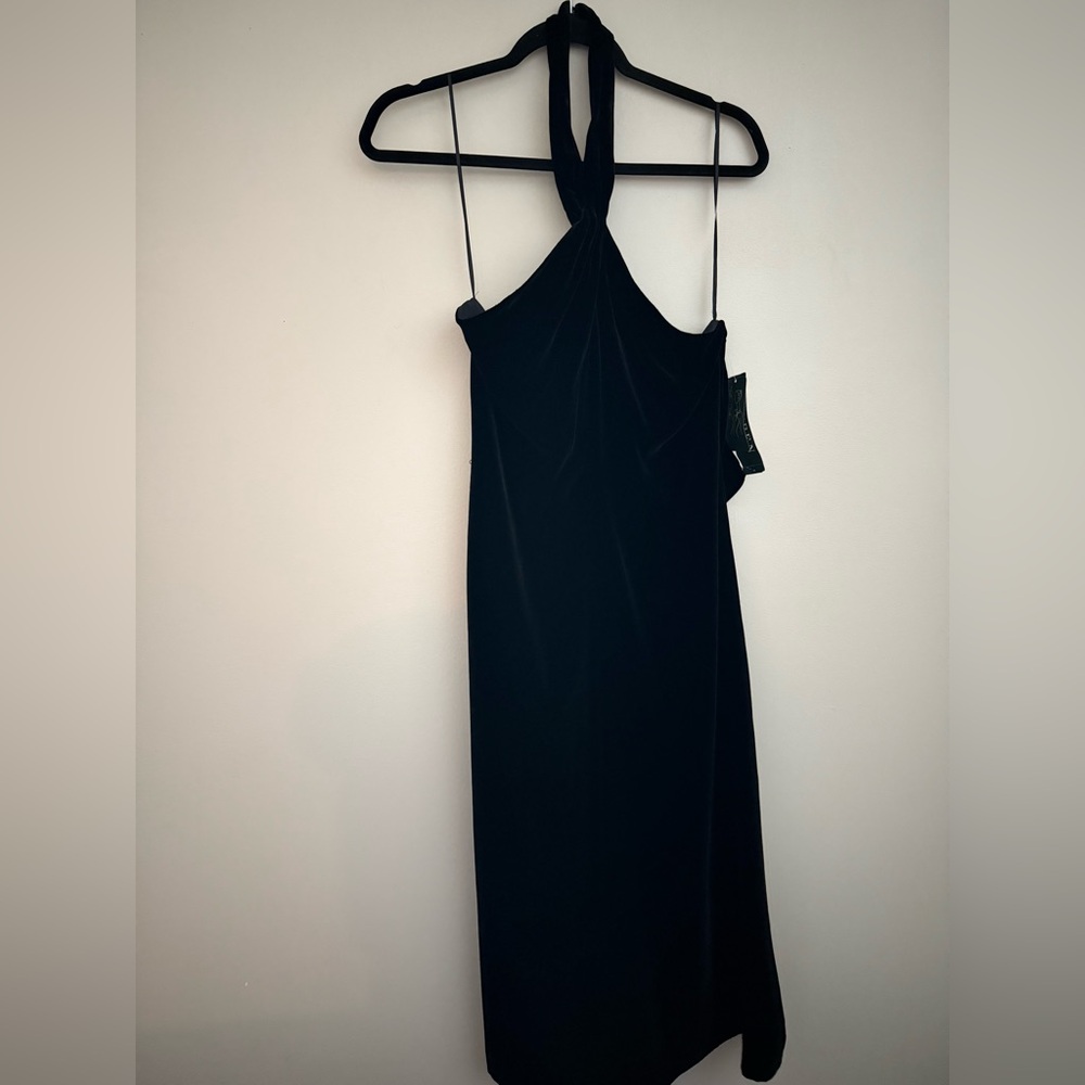 NWT Ralph Lauren Velvet Black Halther Midi Dress - Picture 6 of 9